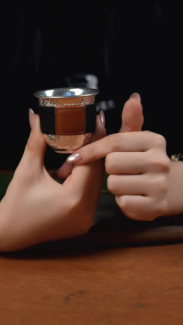 手工999锤纹杯主人杯银杯+杯套