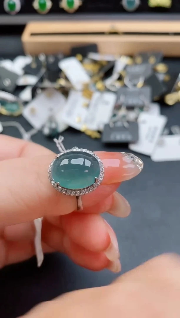 银S925镶嵌戒指翡翠1