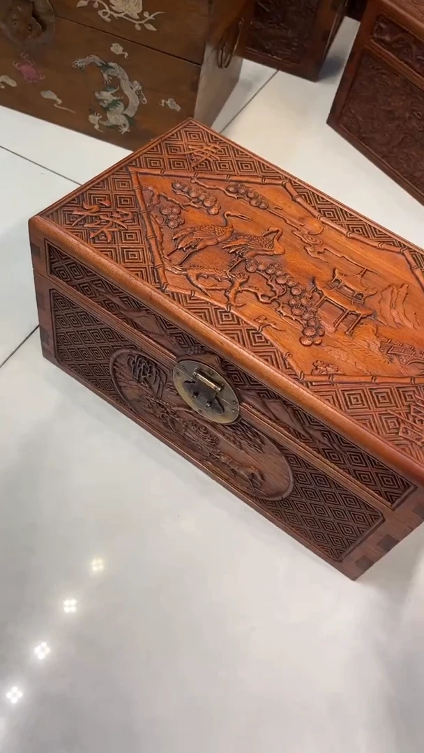 【闪购商品】木雕刻福禄寿喜收纳箱