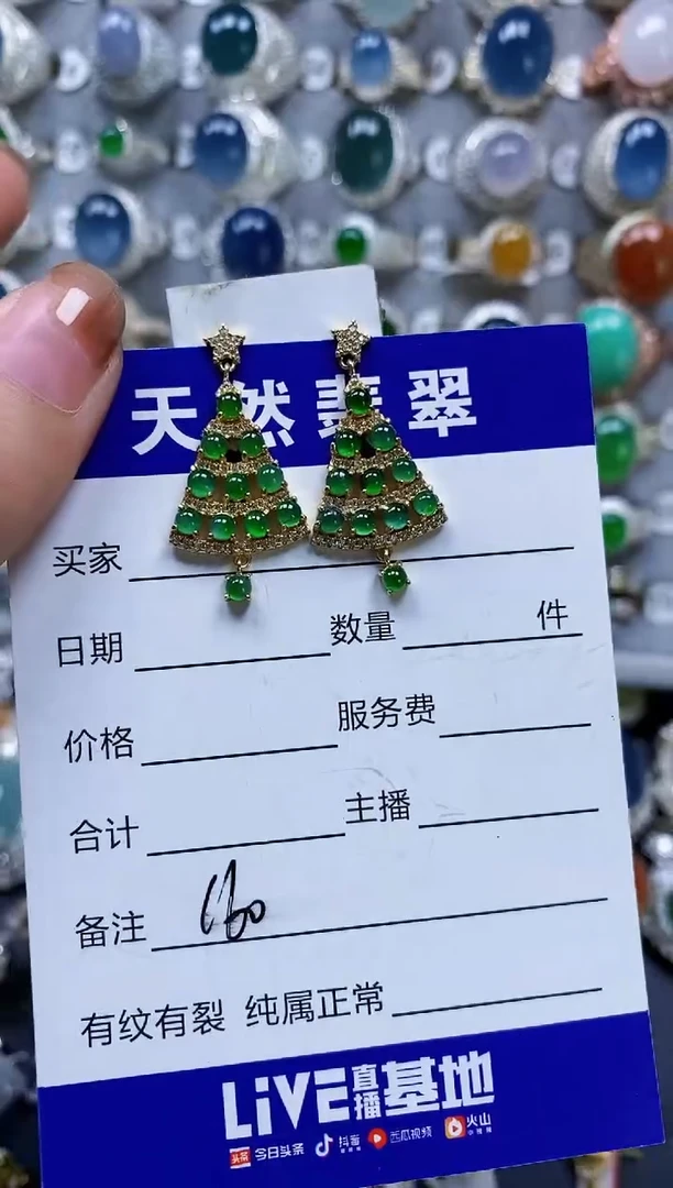 翡翠银S925镶嵌耳饰0160