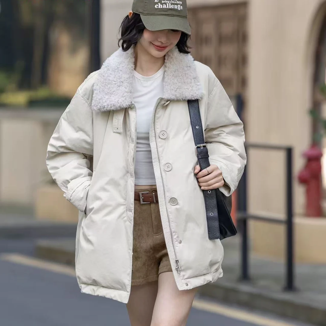 2025冬季新款小个子时尚气质中长款保暖毛领外套