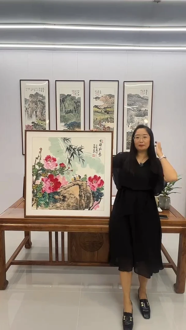 国画汪琼 80*80 牡丹图 吉祥如意