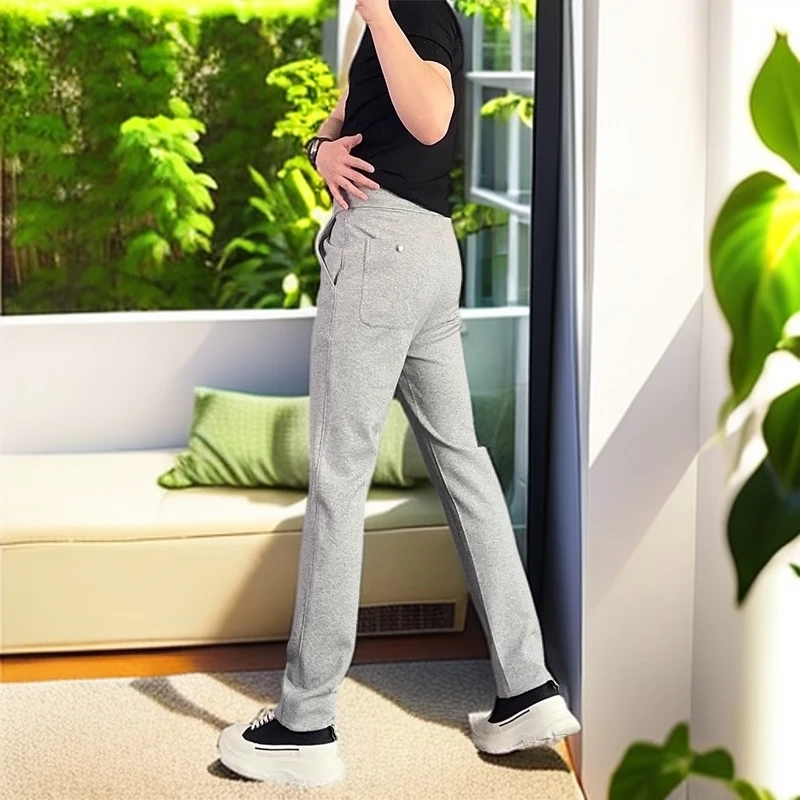 娜罗普西纯色直筒休闲裤男士春夏新款潮流百搭宽松阔腿裤运动卫裤