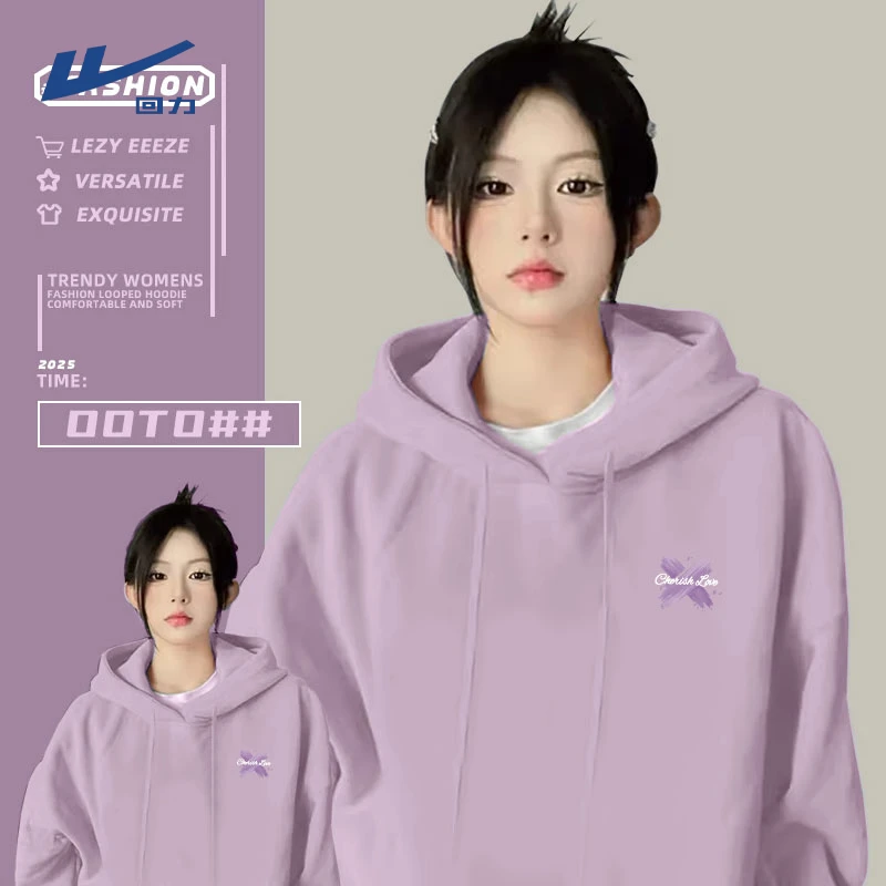 Warrior/回力印花长袖连帽卫衣运动风ins休闲慵懒风情侣同款舒适