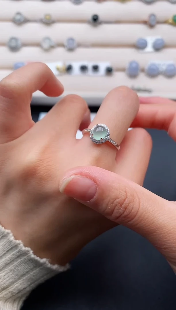 银S925镶嵌戒指翡翠2222222+7