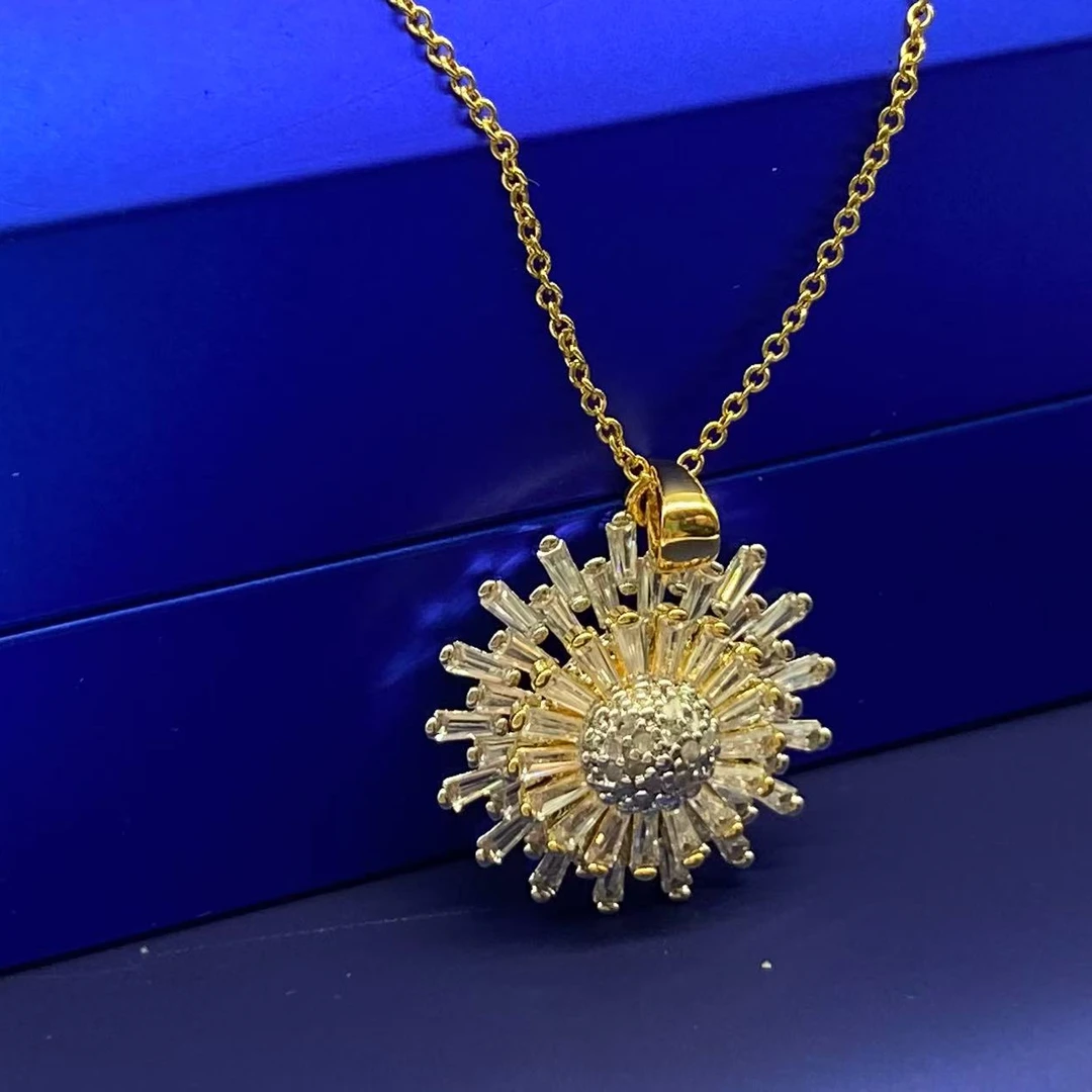 铜合金锆石项链 满锆双太阳花时尚项链