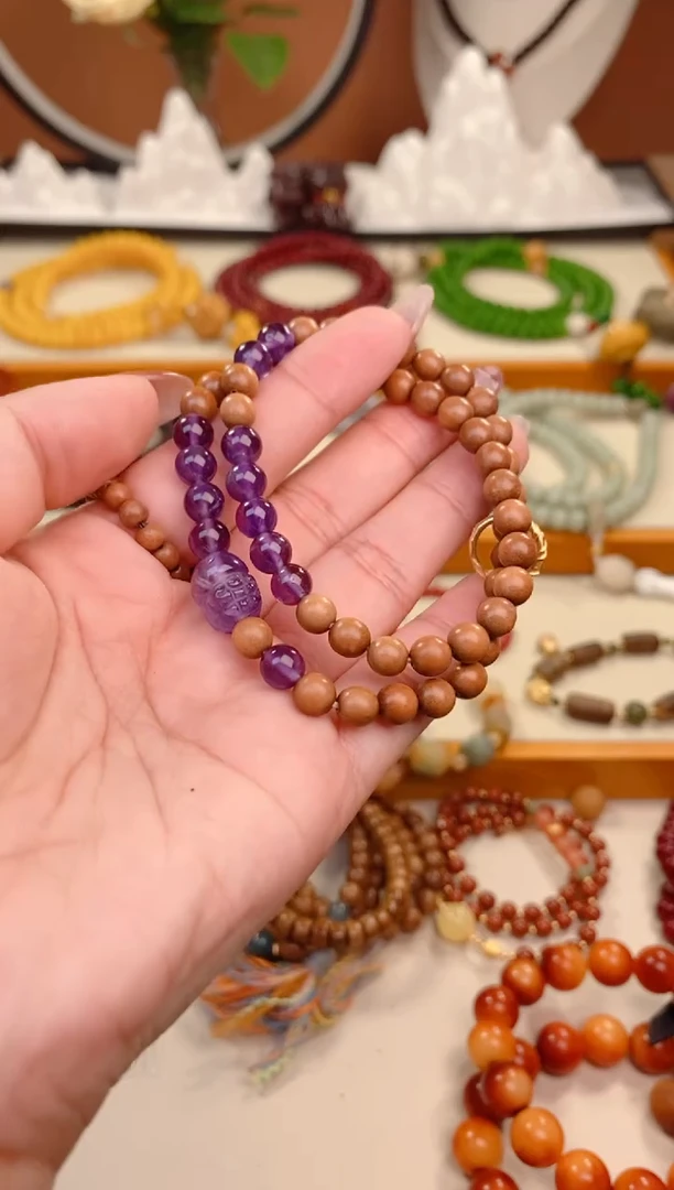 【闪购商品】檀香木手串/手链紫水貔貅老山双圈