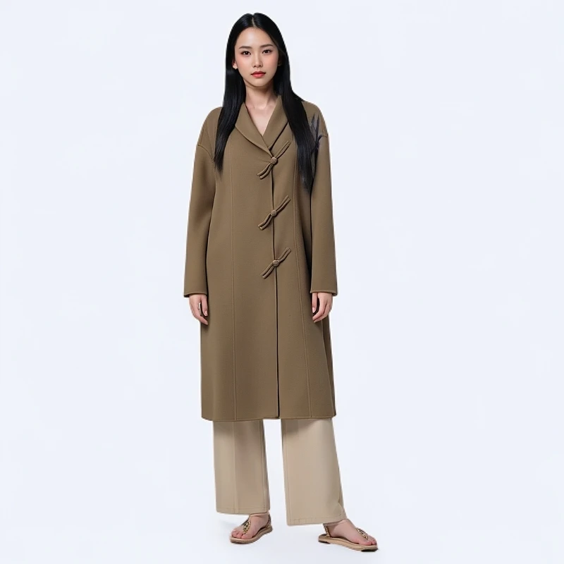 YW036宽松中长款气质时尚百搭女士羊绒毛呢韩版