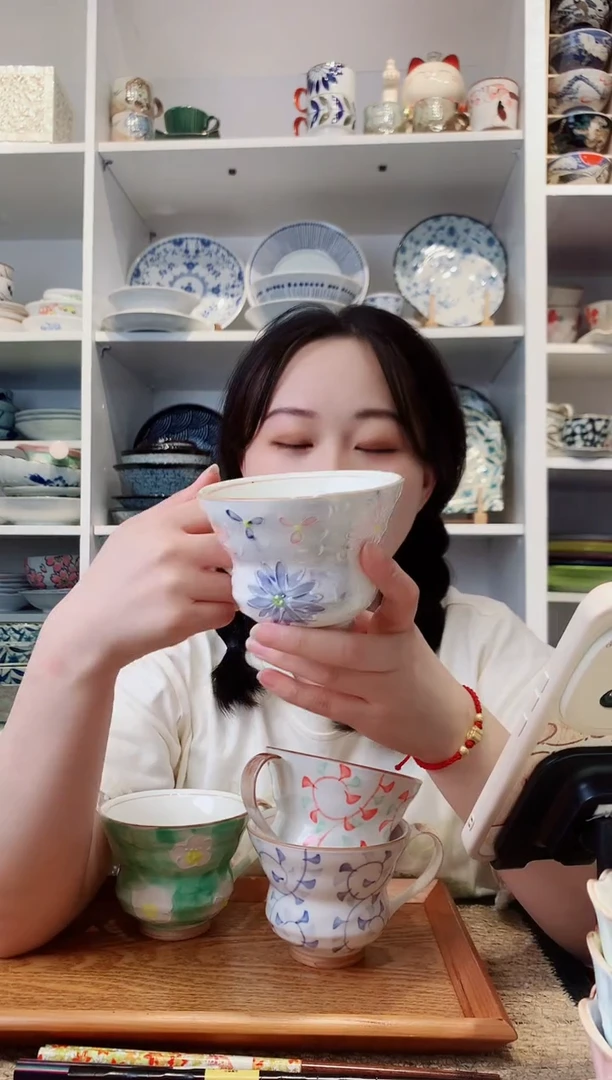 陶瓷美浓烧粉紫花葫芦马克杯