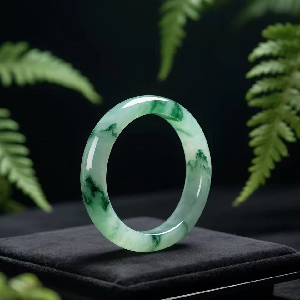 【活动甄选】【礼盒+证书】高端飘花墨香轻染翡翠手镯【勿拍】