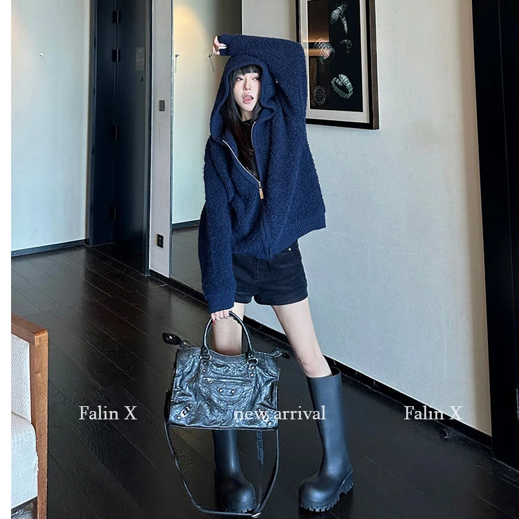 松弛感软糯毛圈圈连帽毛衣女2025秋冬款洋气百搭保暖针织开衫外套