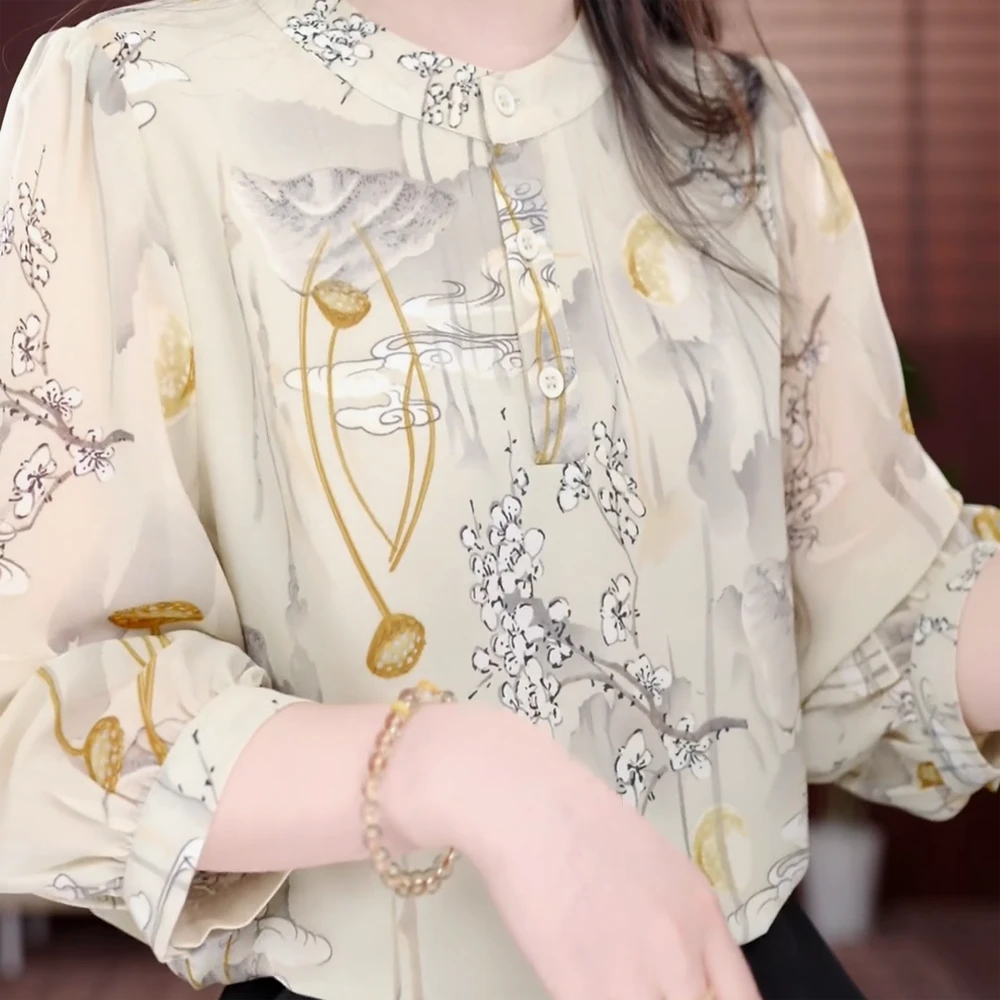 荷塘月色高端轻奢减龄新款衬衫女2025夏季七分袖宽松显瘦气质上衣