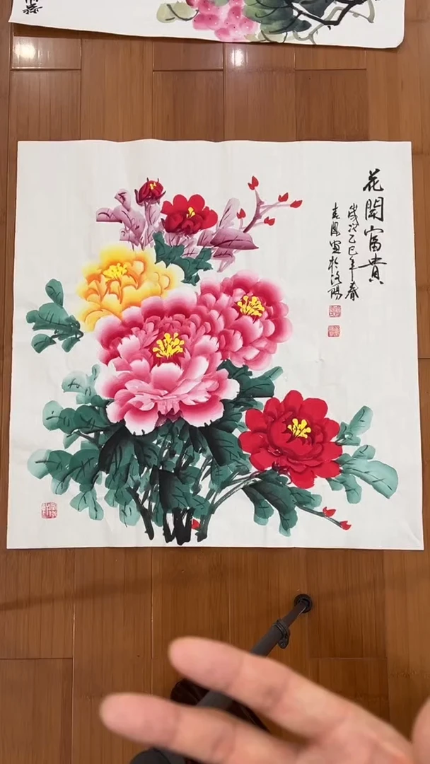 国画【福利，纯手工手绘】李春凤牡丹68*68厘米