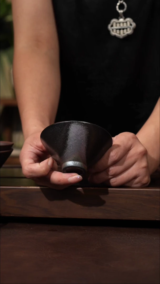茶壶紫砂柴烧黑金斗笠杯