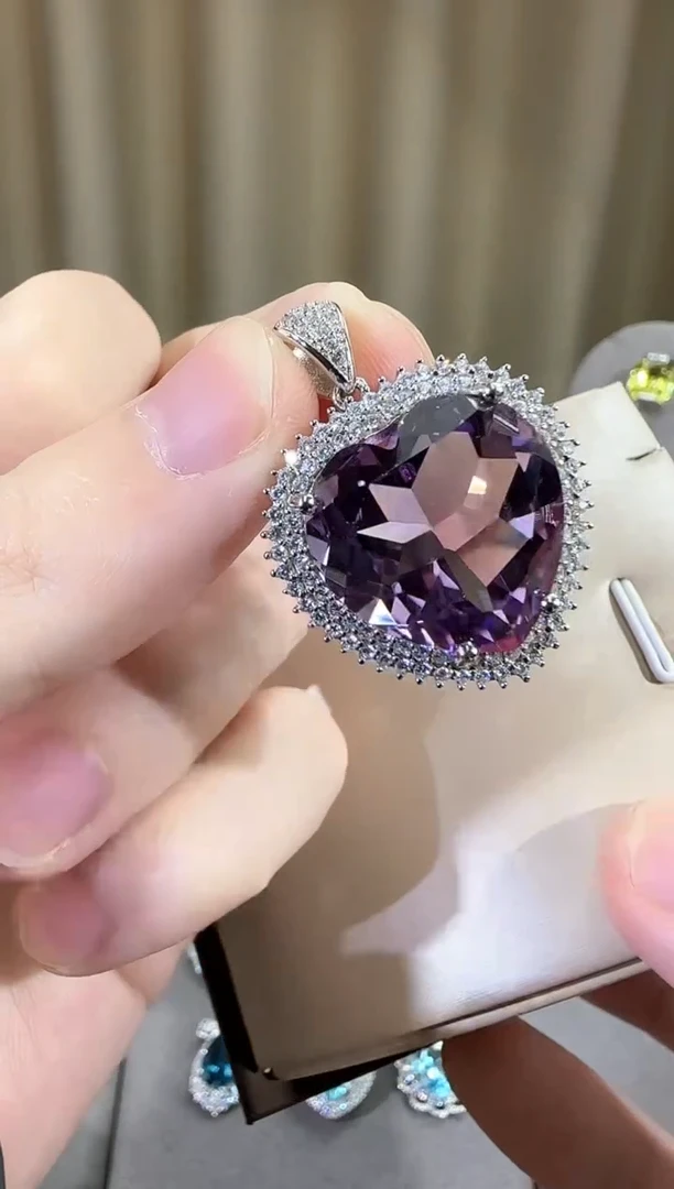 颈饰银S925镶嵌紫晶18mm35ct吊坠海洋之心吊坠