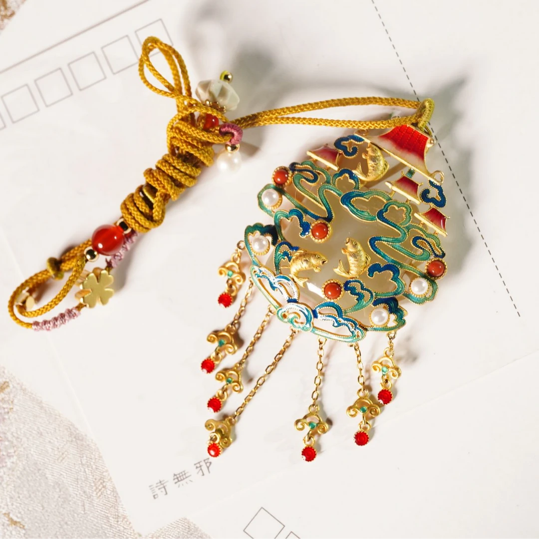 和田玉珐琅彩吊坠手工复古古风编绳彩色民族风中古五彩编织