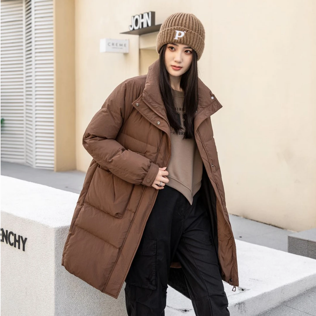 【新国标90白鸭绒】时尚休闲百搭中长款加厚保暖宽松立领羽绒服