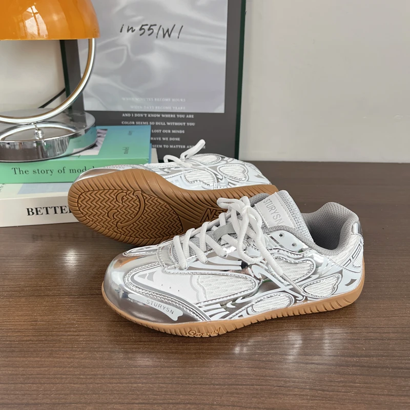 银色配裙薄底德训鞋女ins2025夏季新款网面透气休闲运动鞋子男潮