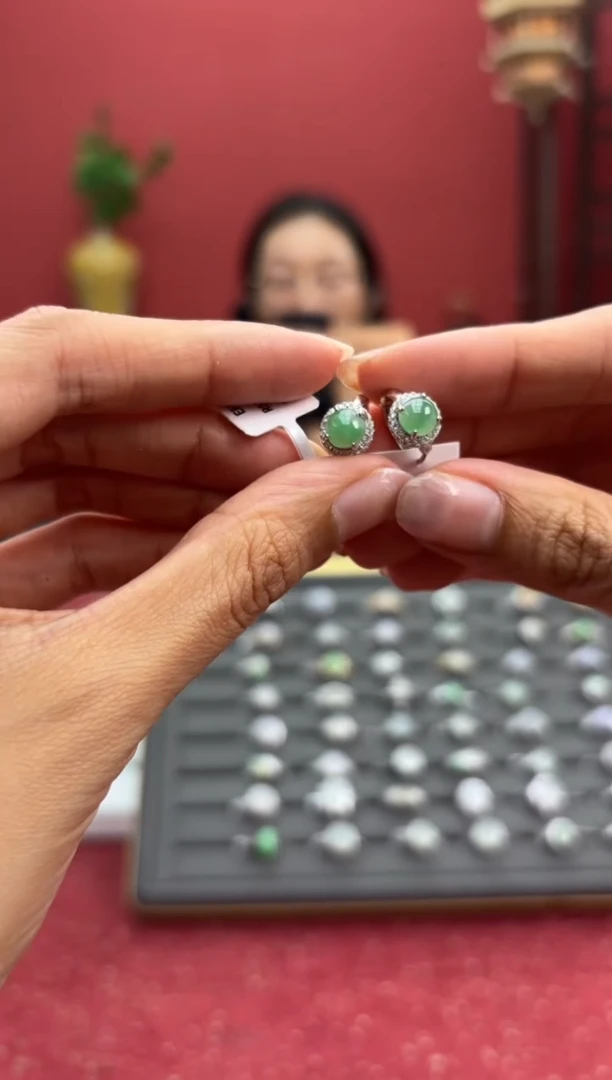 翡翠银S925镶嵌耳饰003691r/耳钉