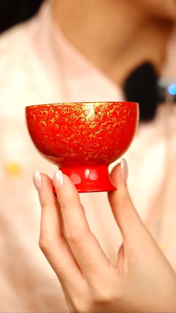 @千层犀皮红金高足主人杯@非遗大漆