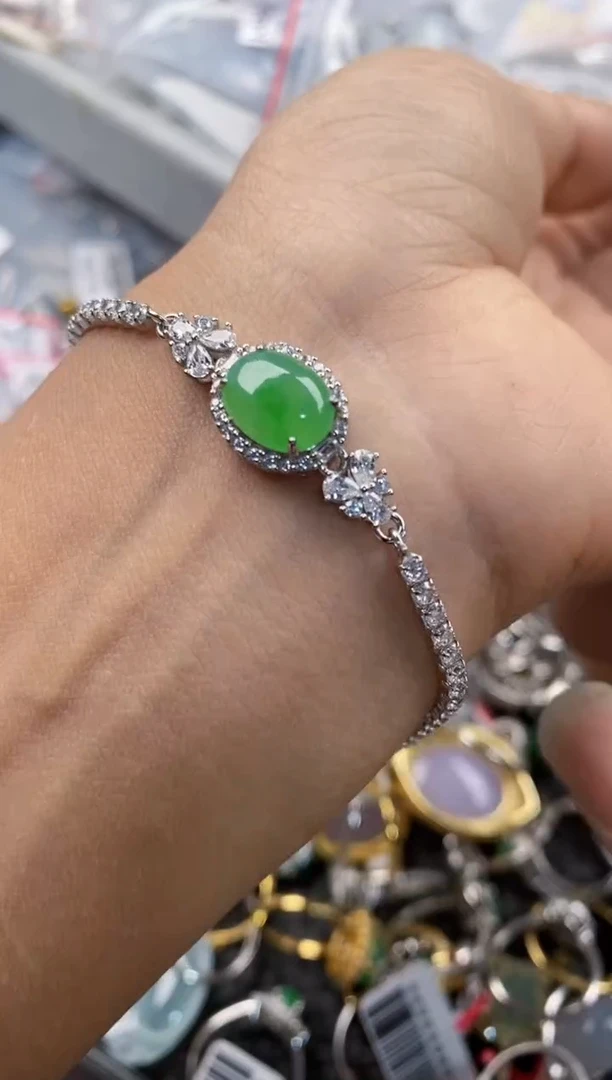 银S925镶嵌戒指翡翠777---8