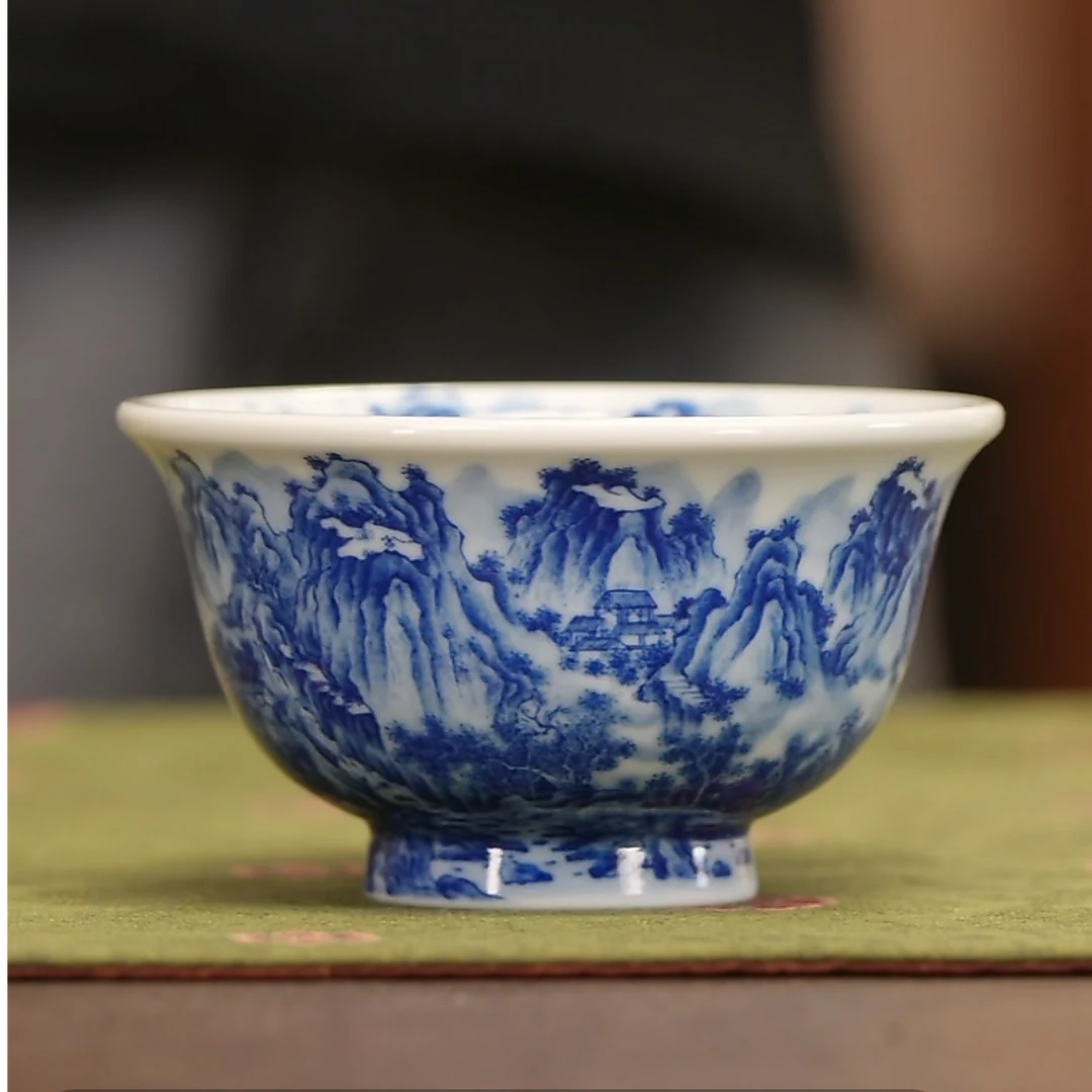 【小乔赏瓷】司陶坊青花夏山图压手杯stf226