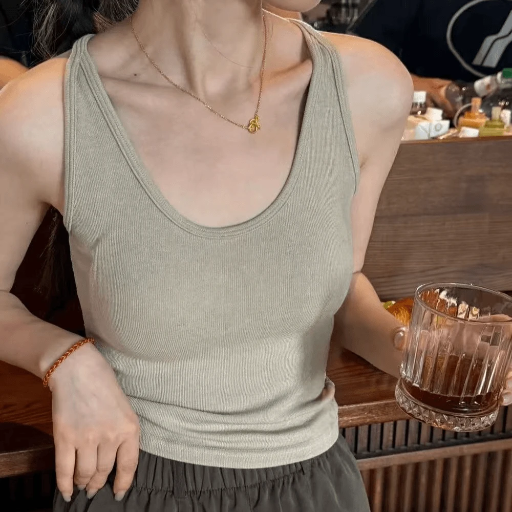 设计感后背蕾丝氛围感带胸垫可外穿背心2025 新款时尚通勤百搭