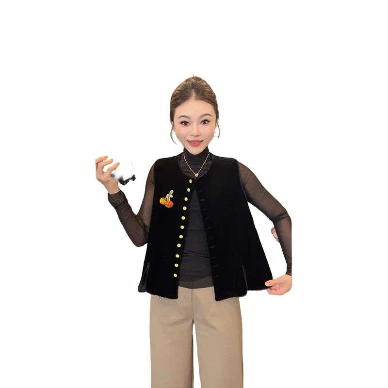 时尚洋气秋季新款新中式丝绒小南瓜马甲
