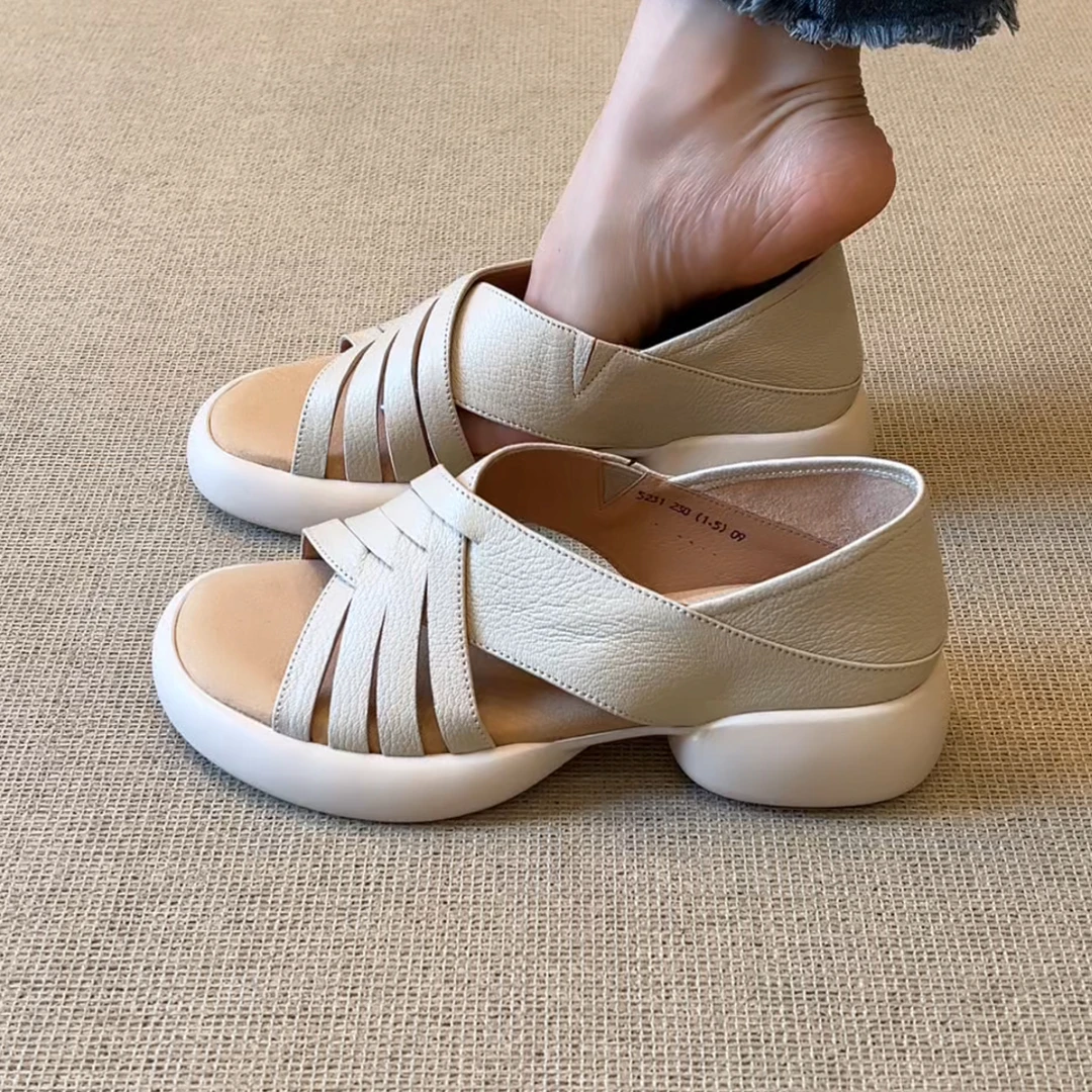 RubyL/4cm2025年夏季通勤休闲个性舒适百搭松糕厚底纯色露趾凉鞋