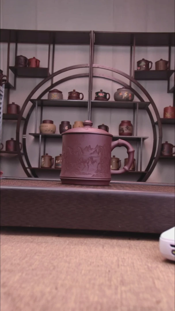 茶杯紫砂八骏图前程似锦紫泥500-550CC容量