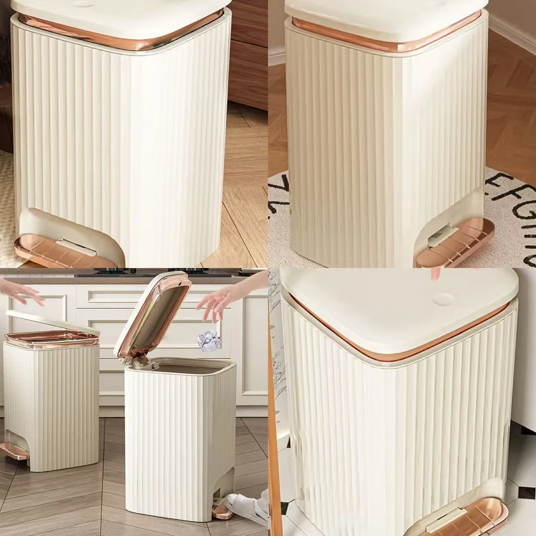 001-030百货垃圾桶收纳桶轻奢风脚踏防锈卫生间垃圾筒家用无盖