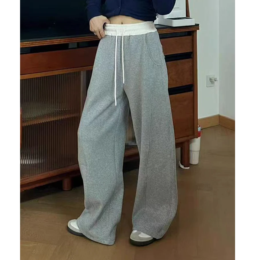 百搭弯刀加绒女士休闲裤春秋显瘦抽绳裤子