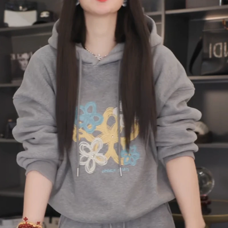 【绛云浮花】2025冬季时尚新款加绒重工百搭卫衣LK2507948