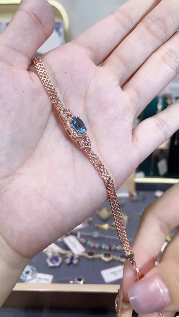 银S925镶嵌手链托帕石天然宝石