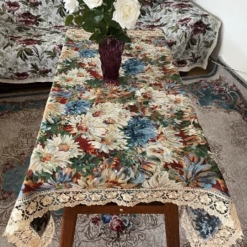 ZN107-82棉麻【140*140】彩菊水溶花边棉麻交织布桌布茶几布