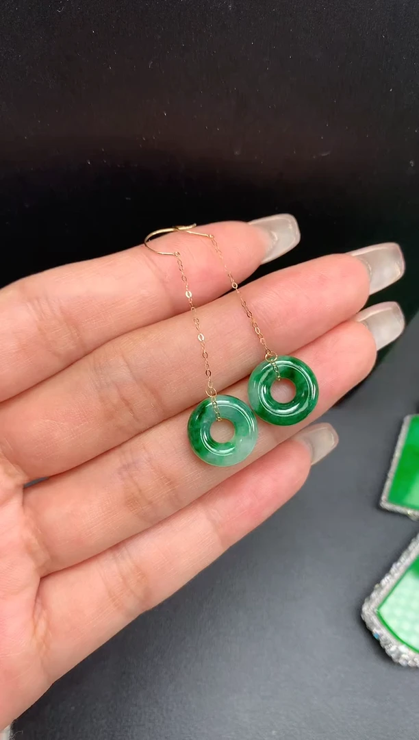 【闪购商品】翡翠颈饰18K金镶嵌甜甜圈耳线1399