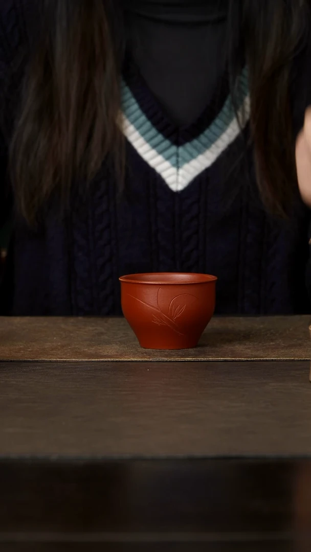 茶杯紫砂杯研所 吉海杯-兰香若谷 朱泥105cc AS-211