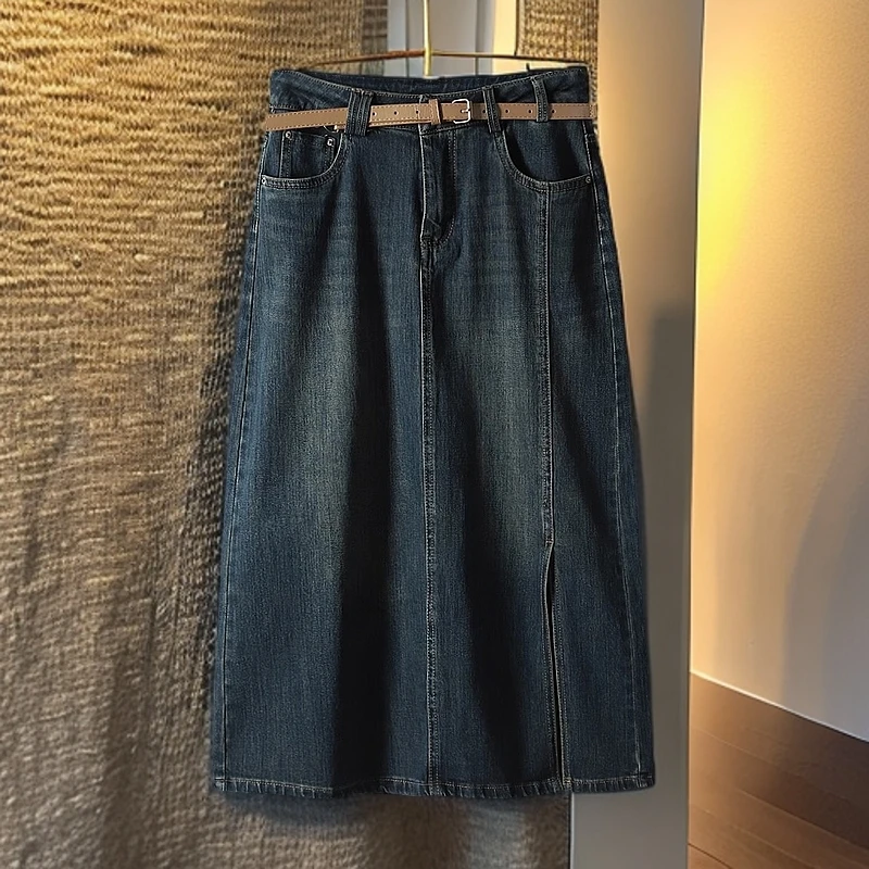 【魔】剪标复古流行小众高腰开叉包臀牛仔半身裙女637品牌折扣25春