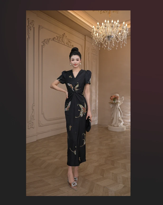 【十六原创】刺绣工艺重工女装连衣裙显瘦百搭夏季21856