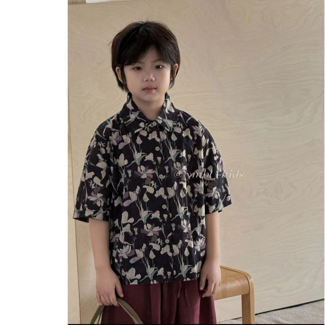 原木新款夏季日韩系花衬衫短袖