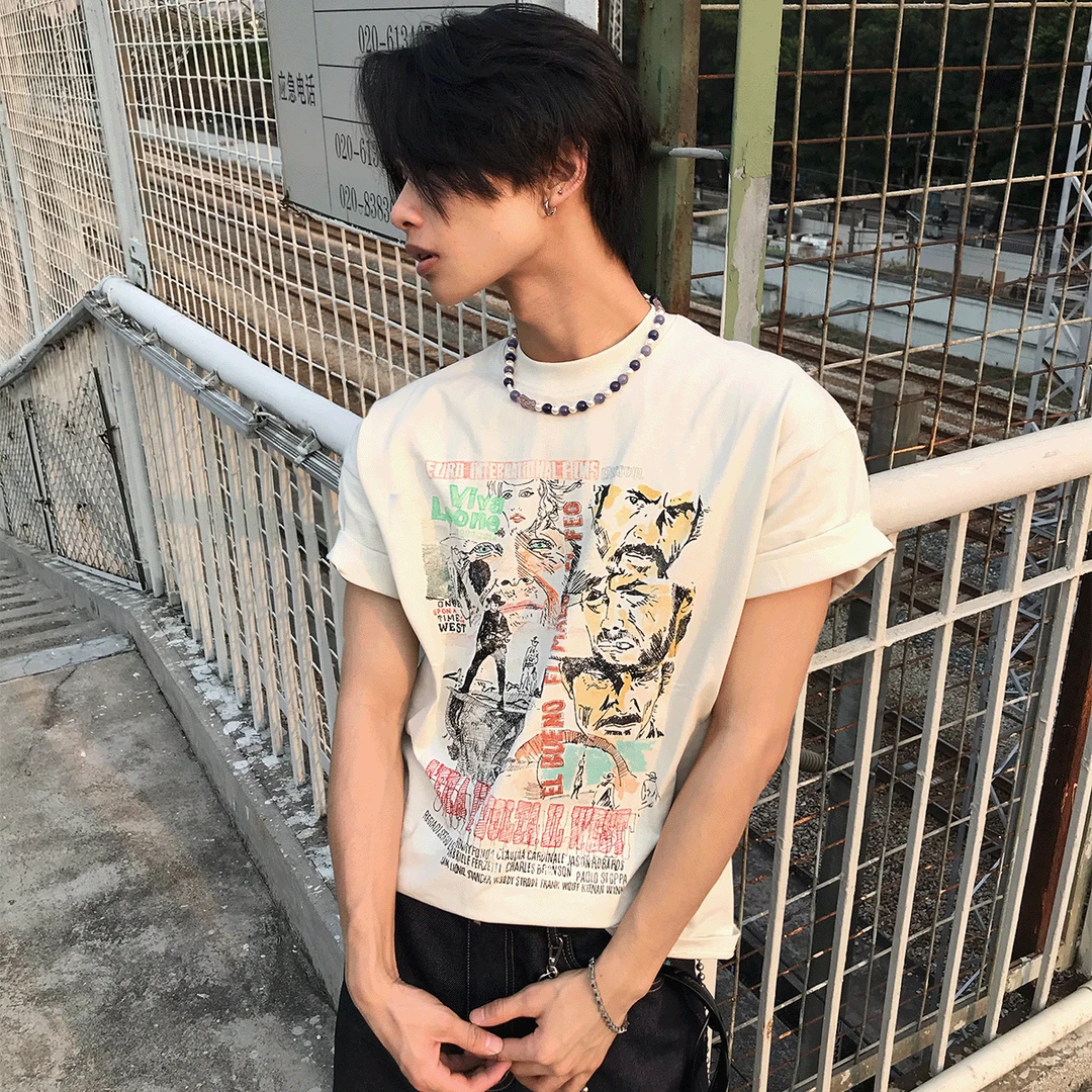 EYESSOUL 西部牛仔NewVintage彩色数码直喷印花230g短宽boxy短袖