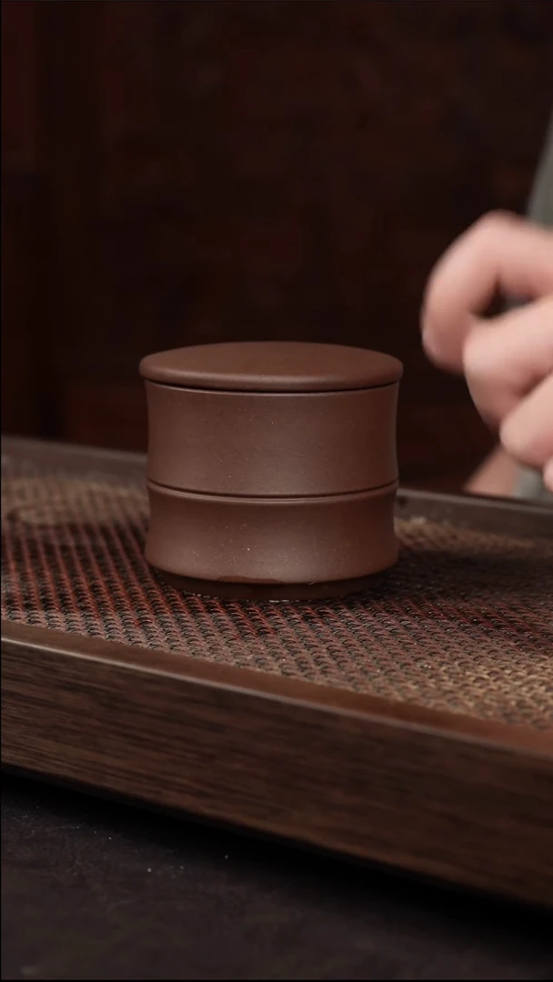 茶杯紫砂紫泥竹节茶叶罐