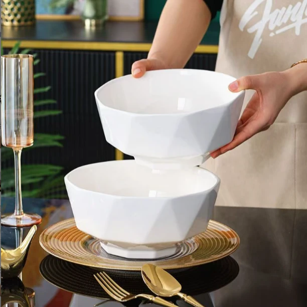 2只装8英寸汤碗同款北欧轻奢餐具家用饭碗钻石碗盘套装陶瓷简约