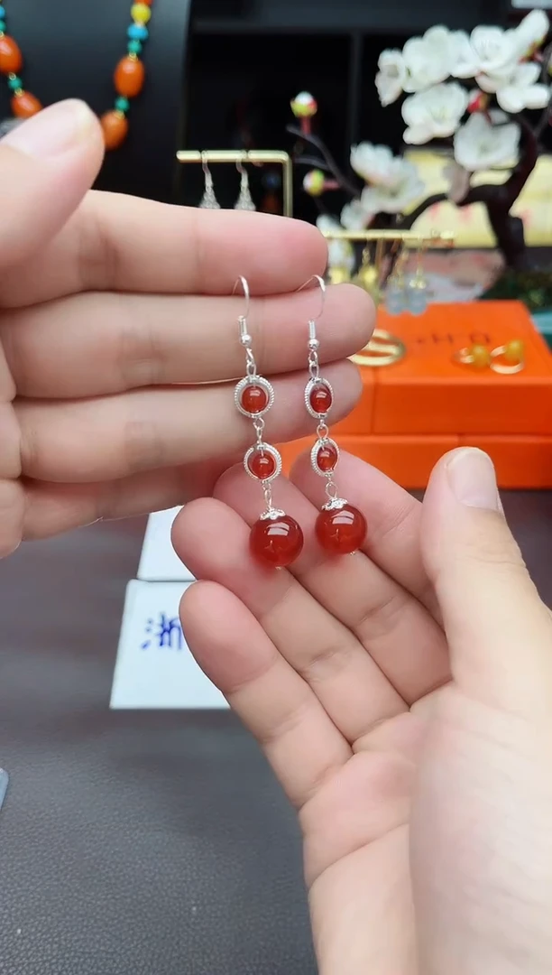 玛瑙/玉髓耳饰银S925镶嵌903000