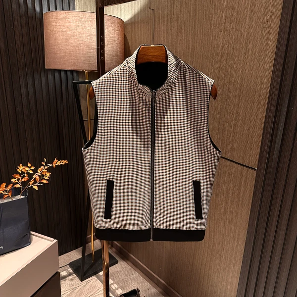 【英伦休闲 两面穿】秋季新款男士百搭格子立领高端双面穿马甲背心