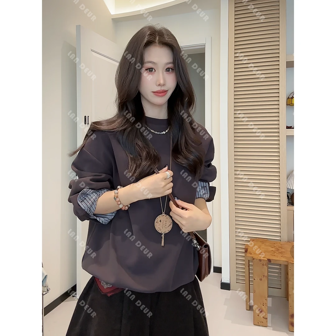 【树下故事】假两件琥珀流光色系显瘦简约气质休闲宽松卫衣女上衣