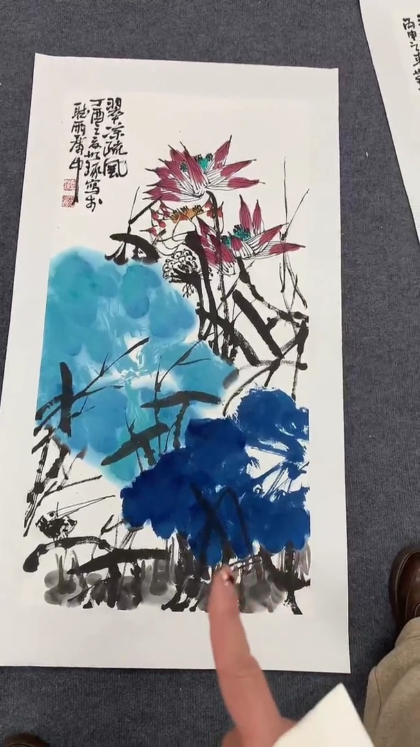 竖款精品三尺指墨荷花