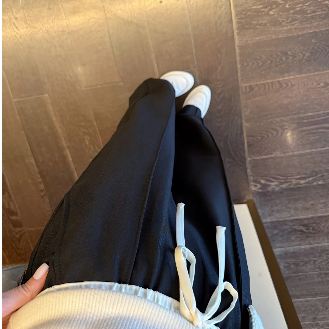 syna希娜 芭蕾风撞色白边松紧腰抽绳阔腿裤