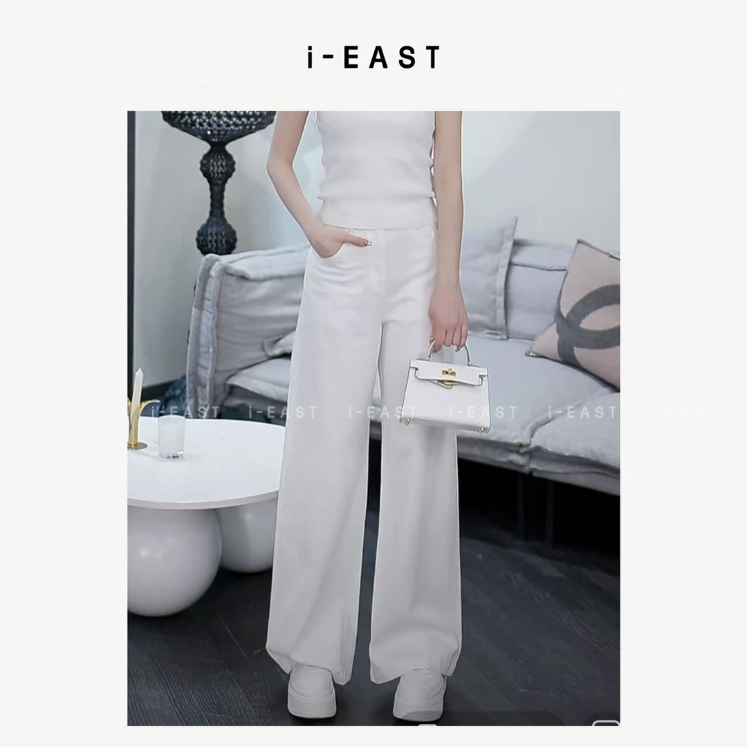 i-EAST 风铃子~显腿长纯白色长裤-5C K13220