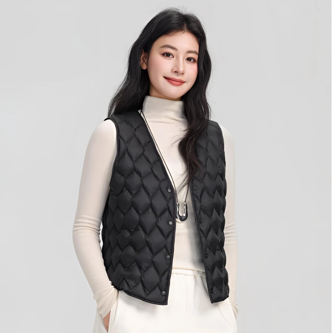 新款菱形短款90鸭绒羽绒马甲薄款保暖休闲25FM005